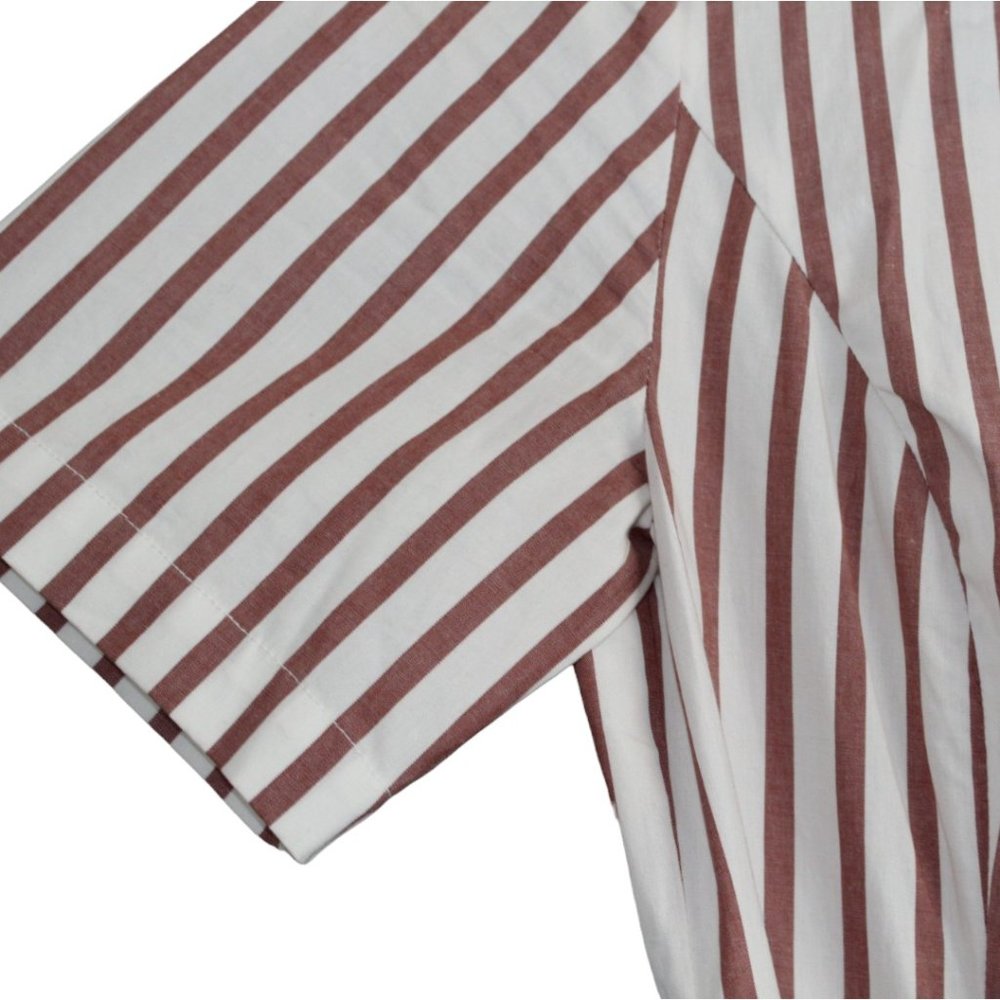 Boden 8R Brick Red White Striped Dress Button Down Belted Waist Tie Short Sleeve - Picture 8 of 12